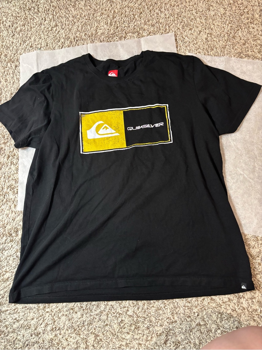 Quiksilver Black Short-Sleeve Tee with Yellow Logo Panel